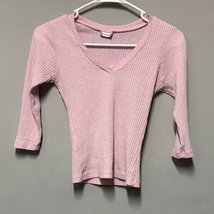 Charlotte Russe Light Pink Ribbed V-Neck Top
